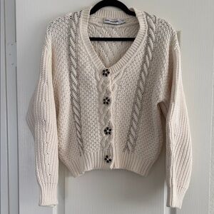 Self-Portrait Cream Cardigan with Embellished Buttons